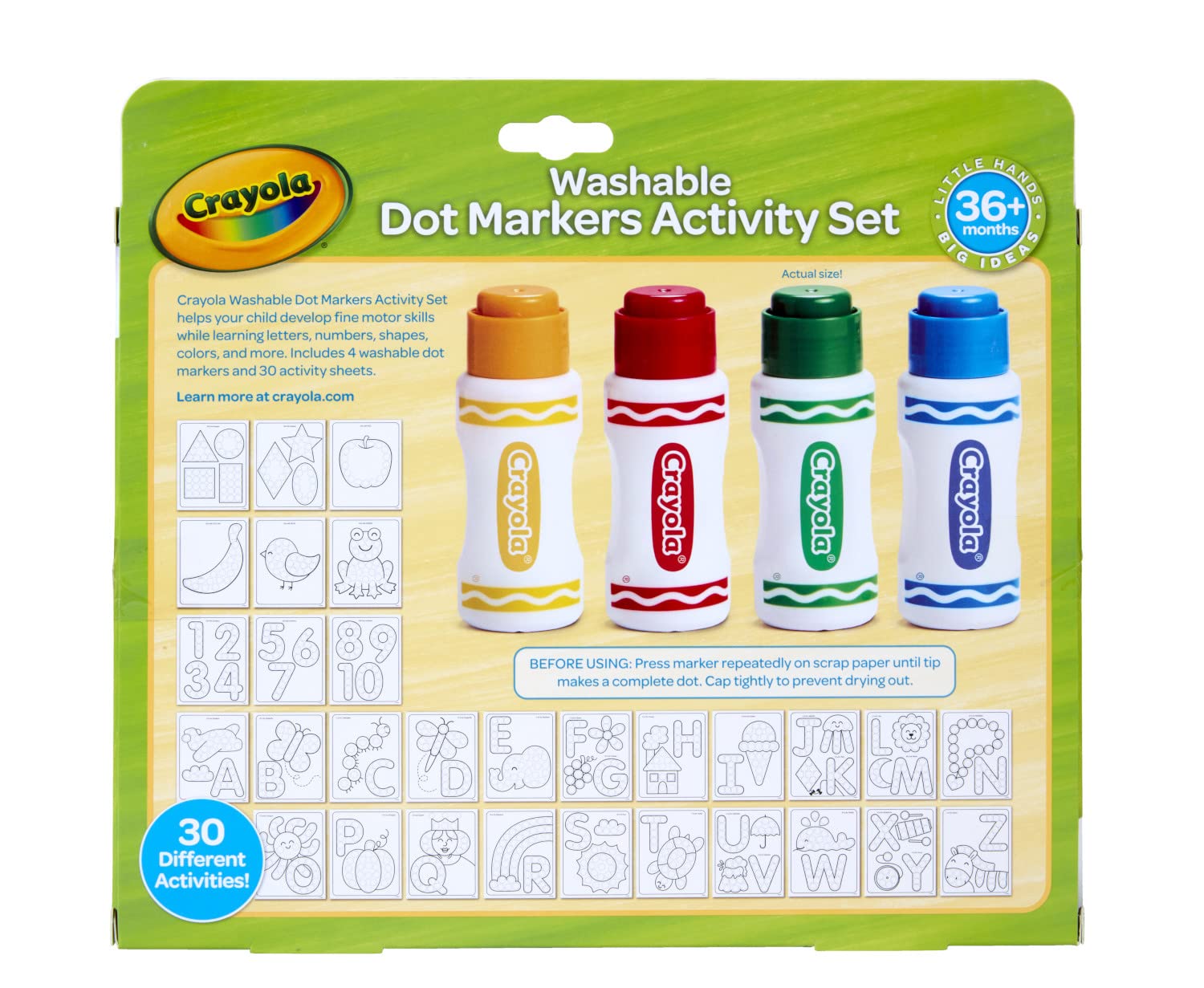 Crayola Washable Dot Markers Activity Set - 30 Coloring Pages & 4 Markers for Toddlers Ages 3+