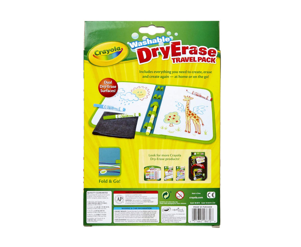Crayola Washable Dry Erase Travel Pack - Reusable Whiteboard for Kids Ages 4+