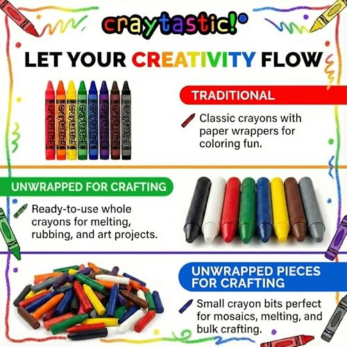 Craytastic! Bulk Black Unwrapped Broken Crayons – 144 Pieces (48 Full-Size) for Crafting & Melting