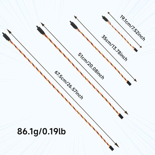 Crazepony Twisted Servo Extension Cable with Safety Clip – 20AWG 60 Core Male to Female, 4 Lengths (8 Wires) for RC Models