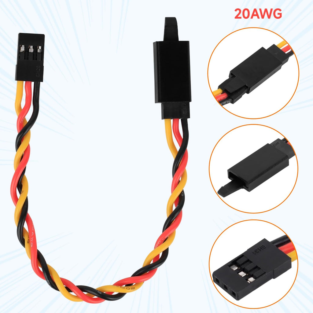 Crazepony Twisted Servo Extension Cable with Safety Clip – 20AWG 60 Core Male to Female, 4 Lengths (8 Wires) for RC Models
