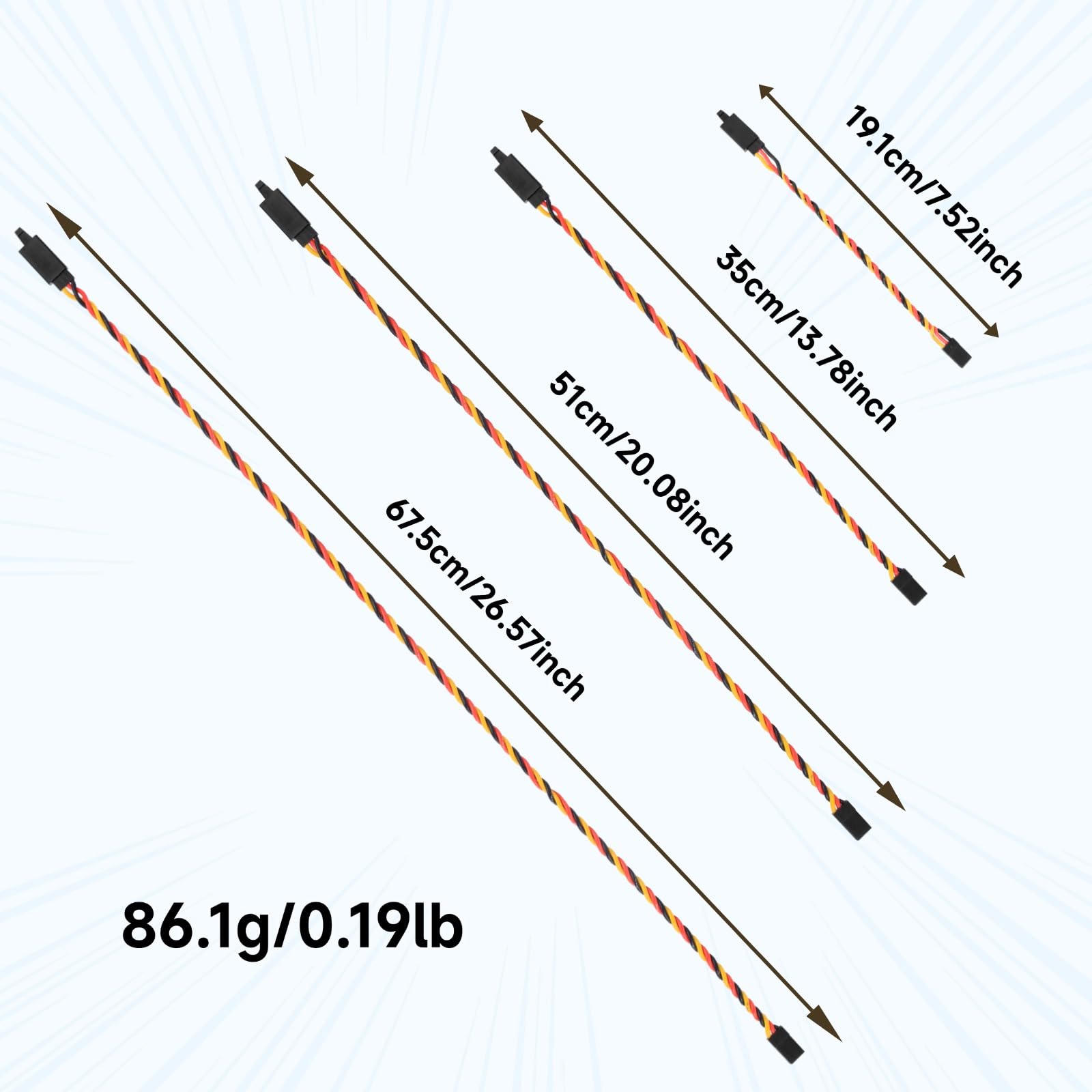 Crazepony Twisted Servo Extension Cable with Safety Clip – 20AWG 60 Core Male to Female, 4 Lengths (8 Wires) for RC Models