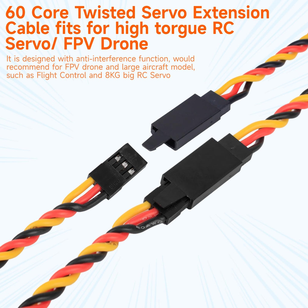 Crazepony Twisted Servo Extension Cable with Safety Clip – 20AWG 60 Core Male to Female, 4 Lengths (8 Wires) for RC Models