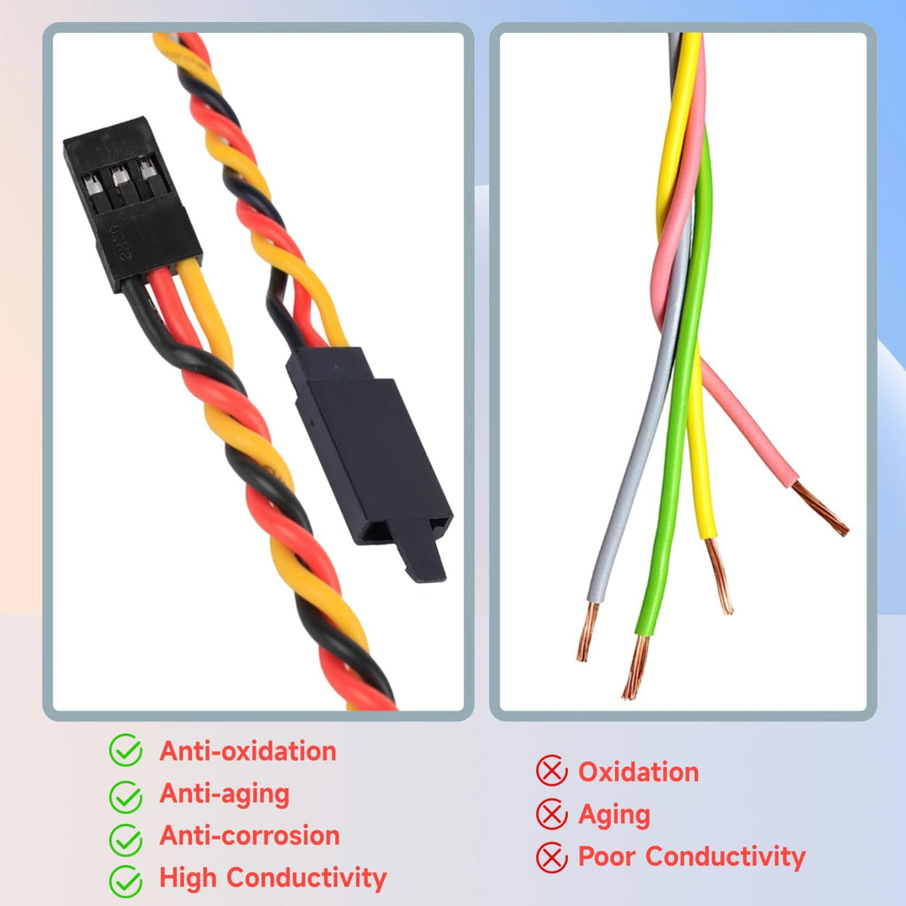 Crazepony Twisted Servo Extension Cable with Safety Clip – 20AWG 60 Core Male to Female, 4 Lengths (8 Wires) for RC Models