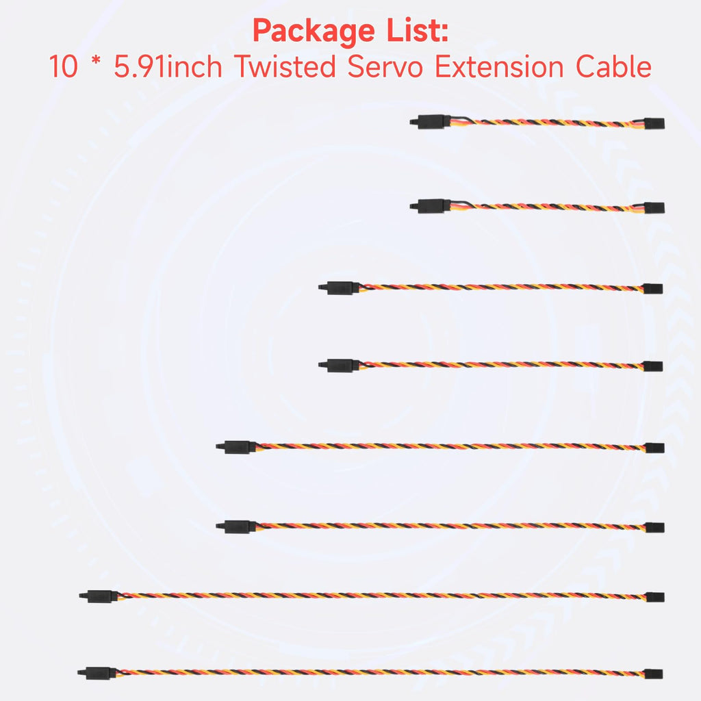 Crazepony Twisted Servo Extension Cable with Safety Clip – 20AWG 60 Core Male to Female, 4 Lengths (8 Wires) for RC Models