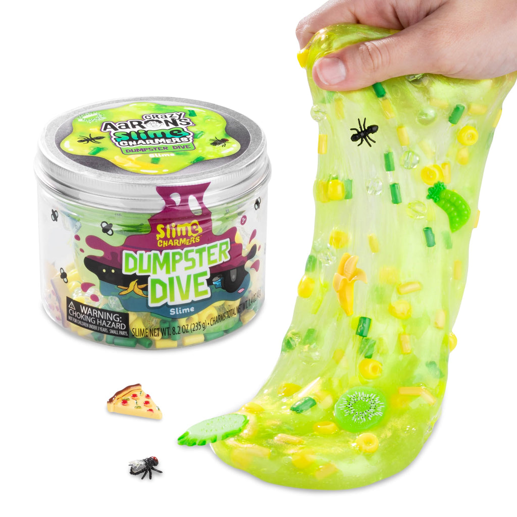 Crazy Aaron's Dumpster Dive Slime Charmers – Light Green Water Slime with Green Apple Scent and Assorted Charms