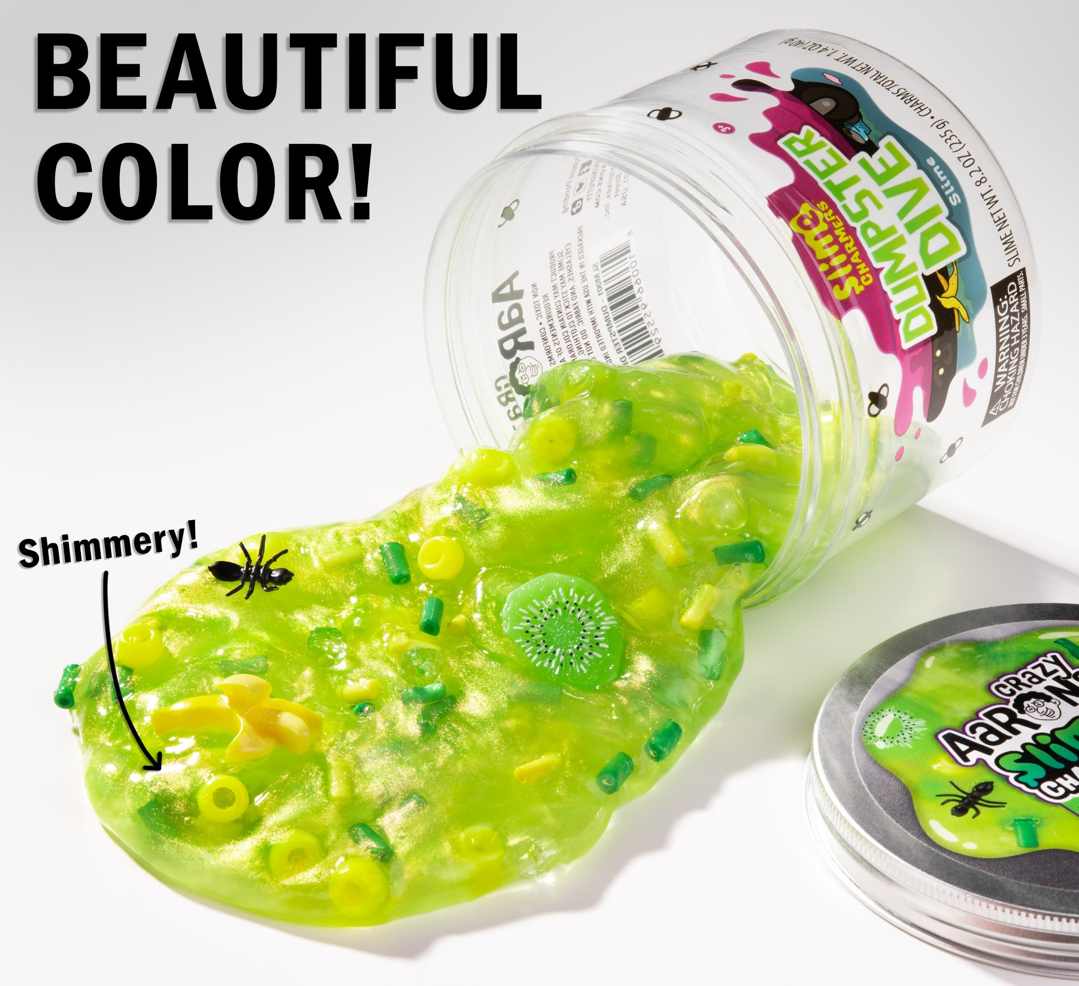 Crazy Aaron's Dumpster Dive Slime Charmers – Light Green Water Slime with Green Apple Scent and Assorted Charms