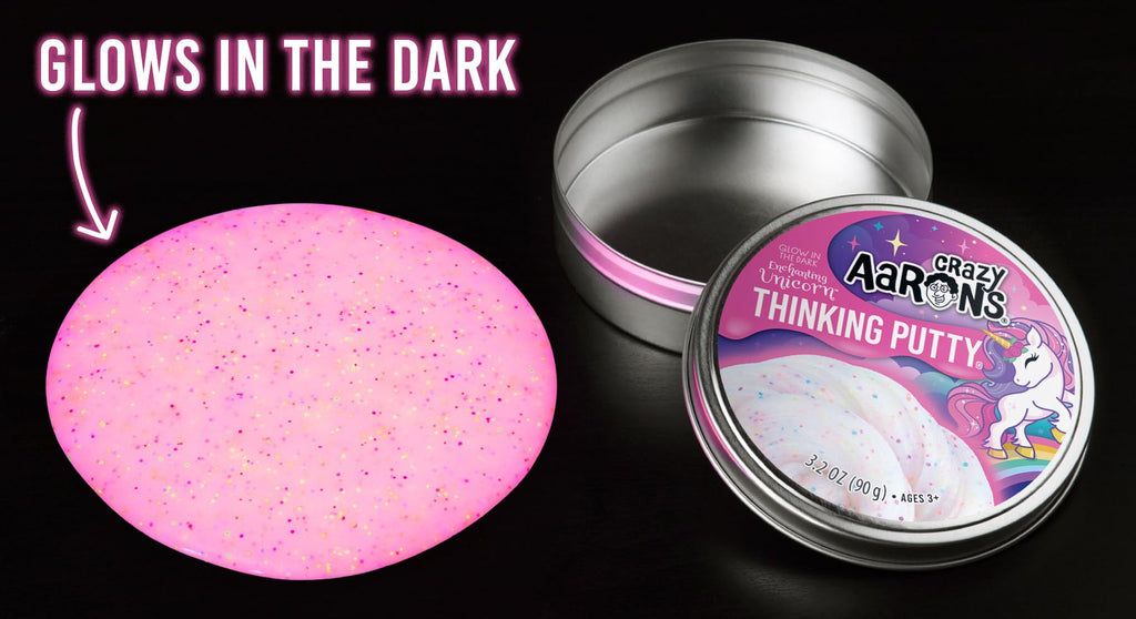 Crazy Aaron's Glow in the Dark Unicorn Thinking Putty - Pink Glow, Rainbow Glitter, Non-Toxic, 90g