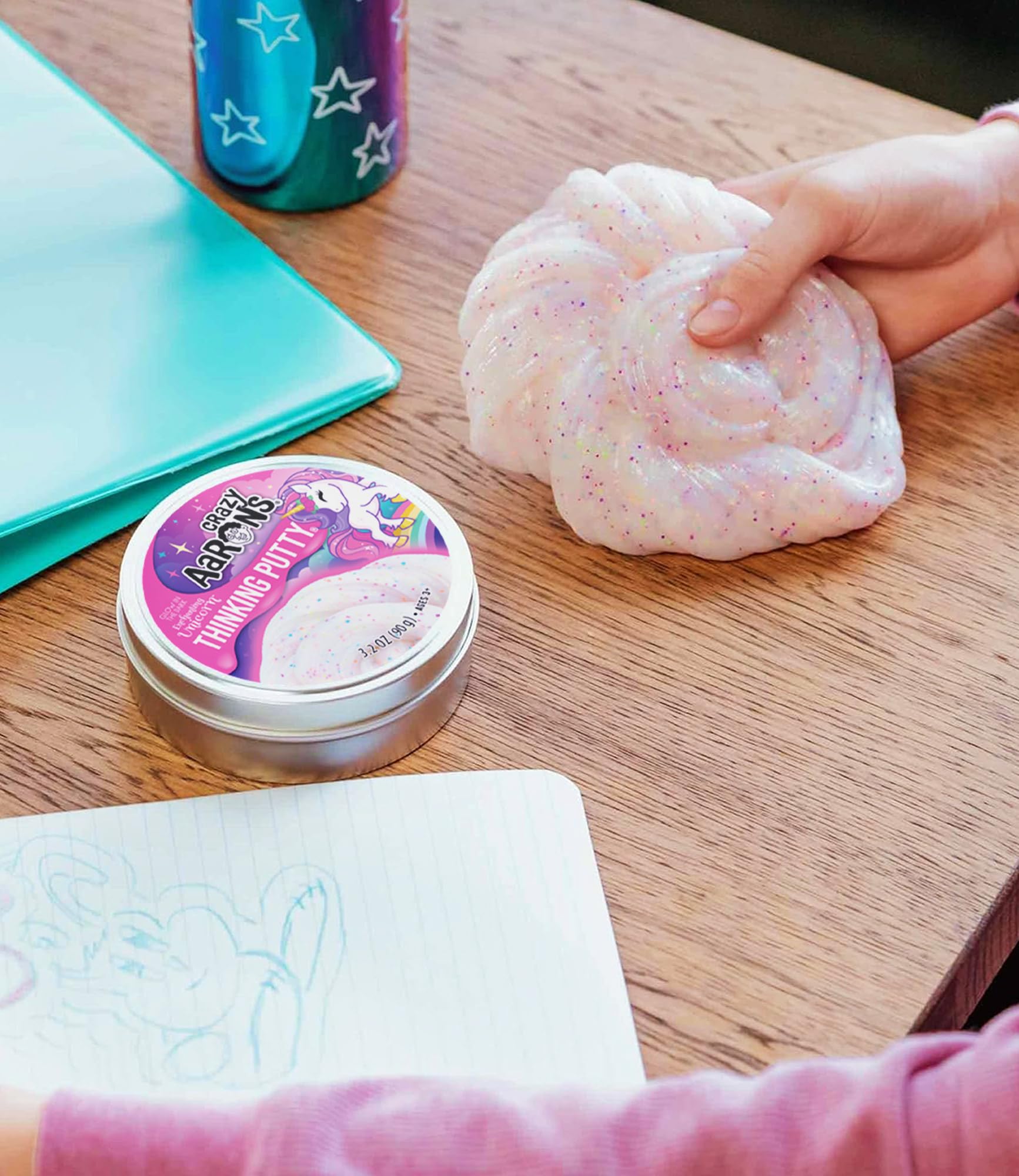 Crazy Aaron's Glow in the Dark Unicorn Thinking Putty - Pink Glow, Rainbow Glitter, Non-Toxic, 90g