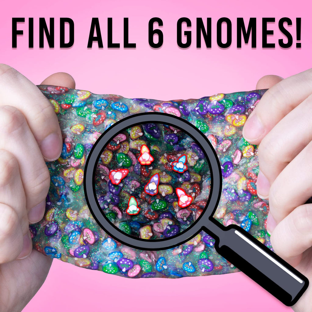 Crazy Aaron's Gnome Home Thinking Putty – Clear Putty with Mushroom Pieces & 6 Hidden Gnomes, 4-Inch Tin