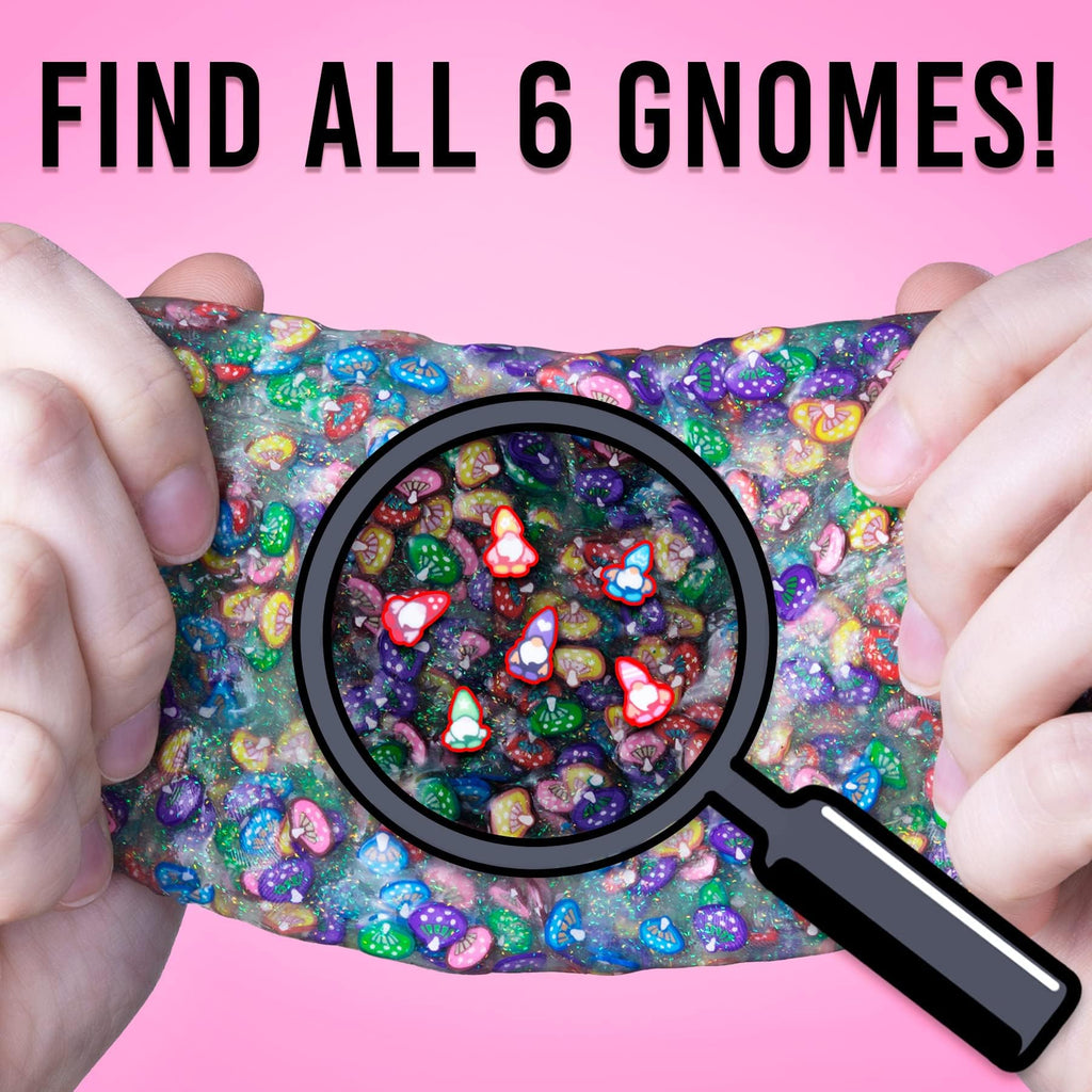 Crazy Aaron's Gnome Home Thinking Putty – Clear Putty with Mushroom Pieces & 6 Hidden Gnomes, 4-Inch Tin