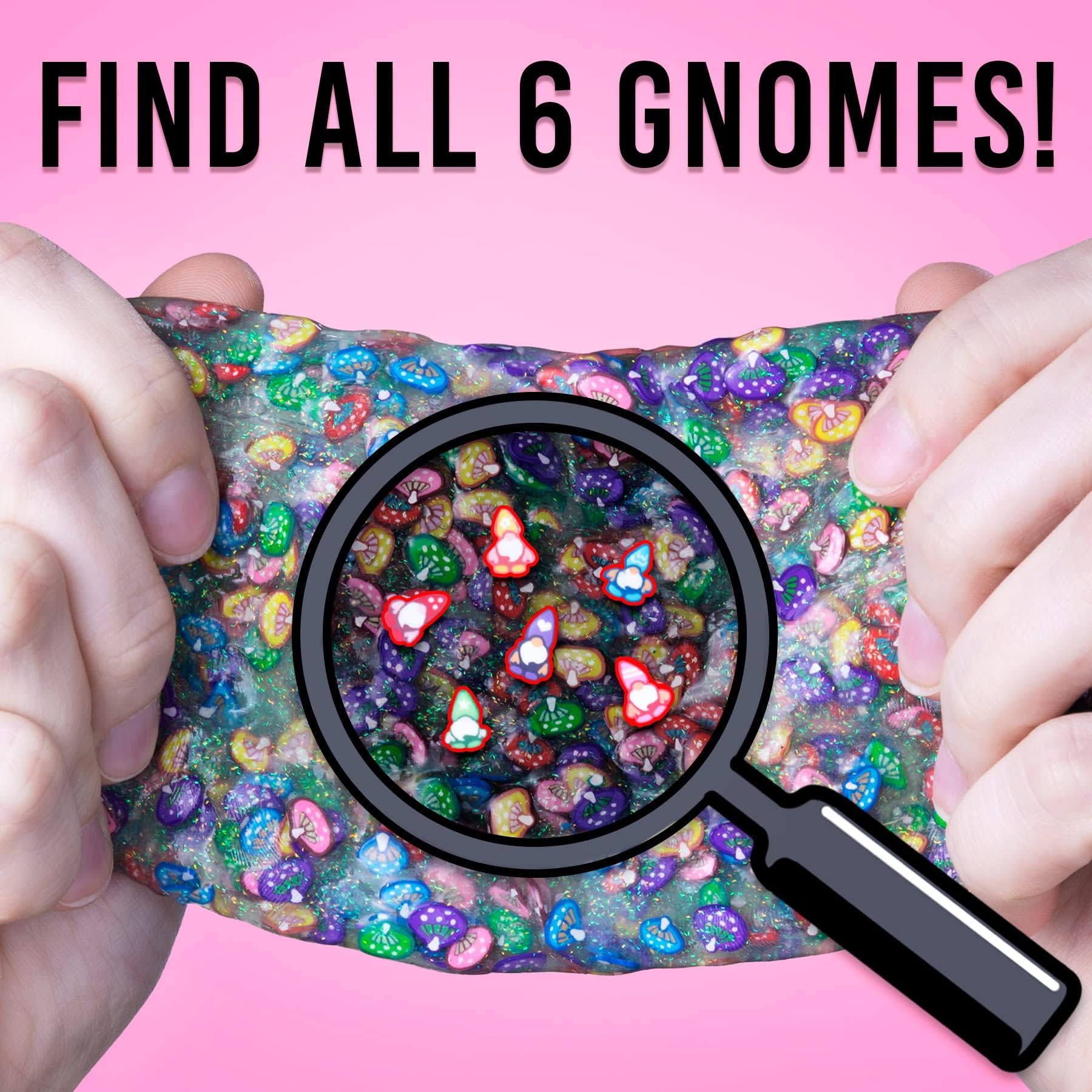 Crazy Aaron's Gnome Home Thinking Putty – Clear Putty with Mushroom Pieces & 6 Hidden Gnomes, 4-Inch Tin