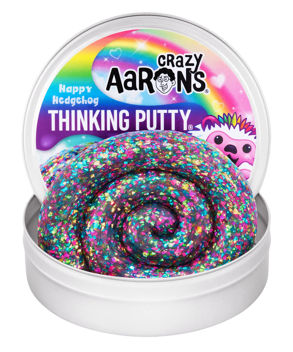 Crazy Aaron's Happy Hedgehog Thinking Putty – Clear Putty with Rainbow Glitter, Never Dries Out, 4-Inch Tin, 90g
