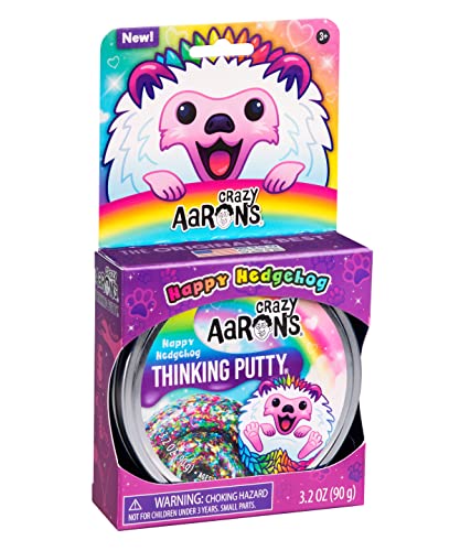 Crazy Aaron's Happy Hedgehog Thinking Putty – Clear Putty with Rainbow Glitter, Never Dries Out, 4-Inch Tin, 90g