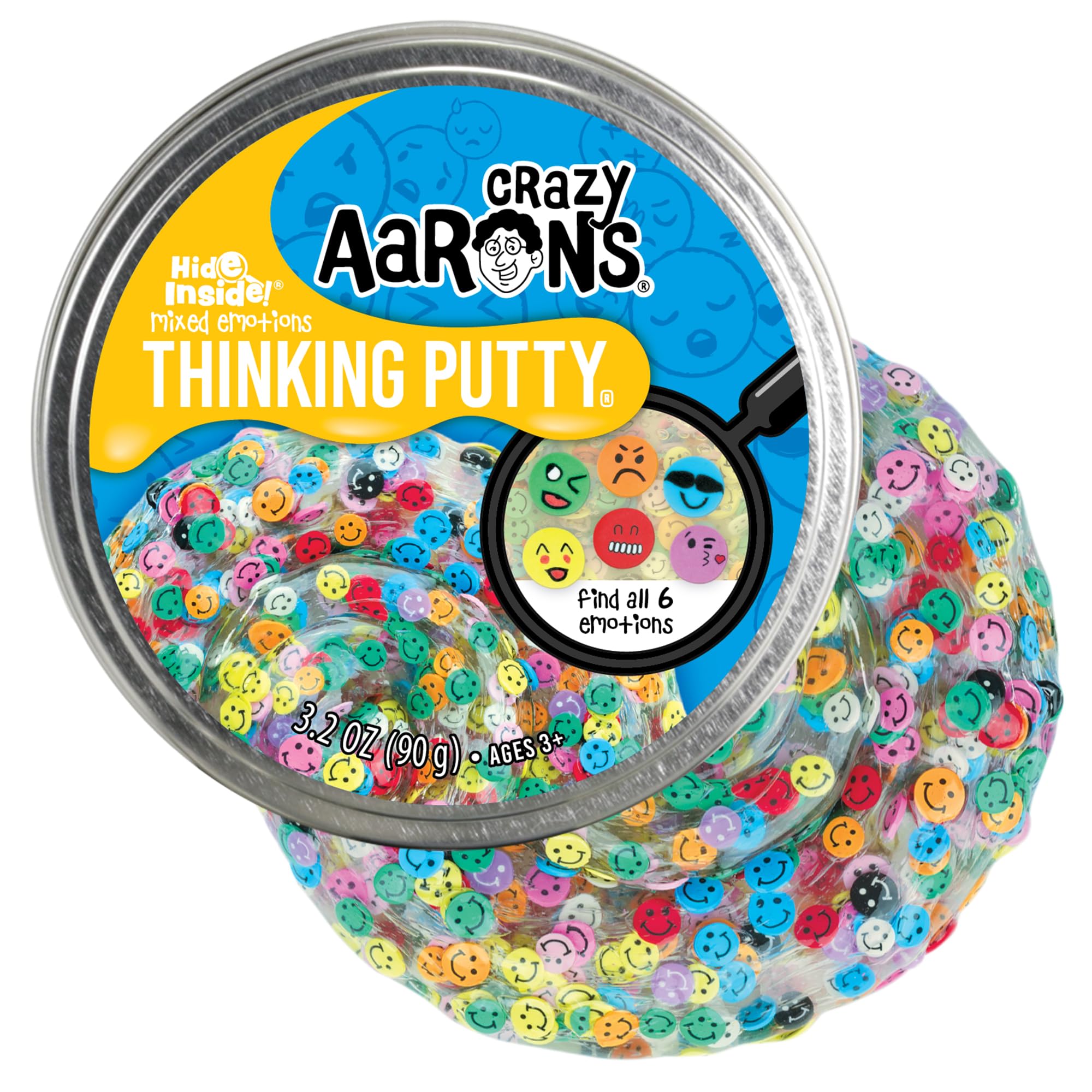 Crazy Aaron's Mixed Emotions Thinking Putty - Clear Putty with 6 Hidden Emojis, Never Dries Out, Ages 3+