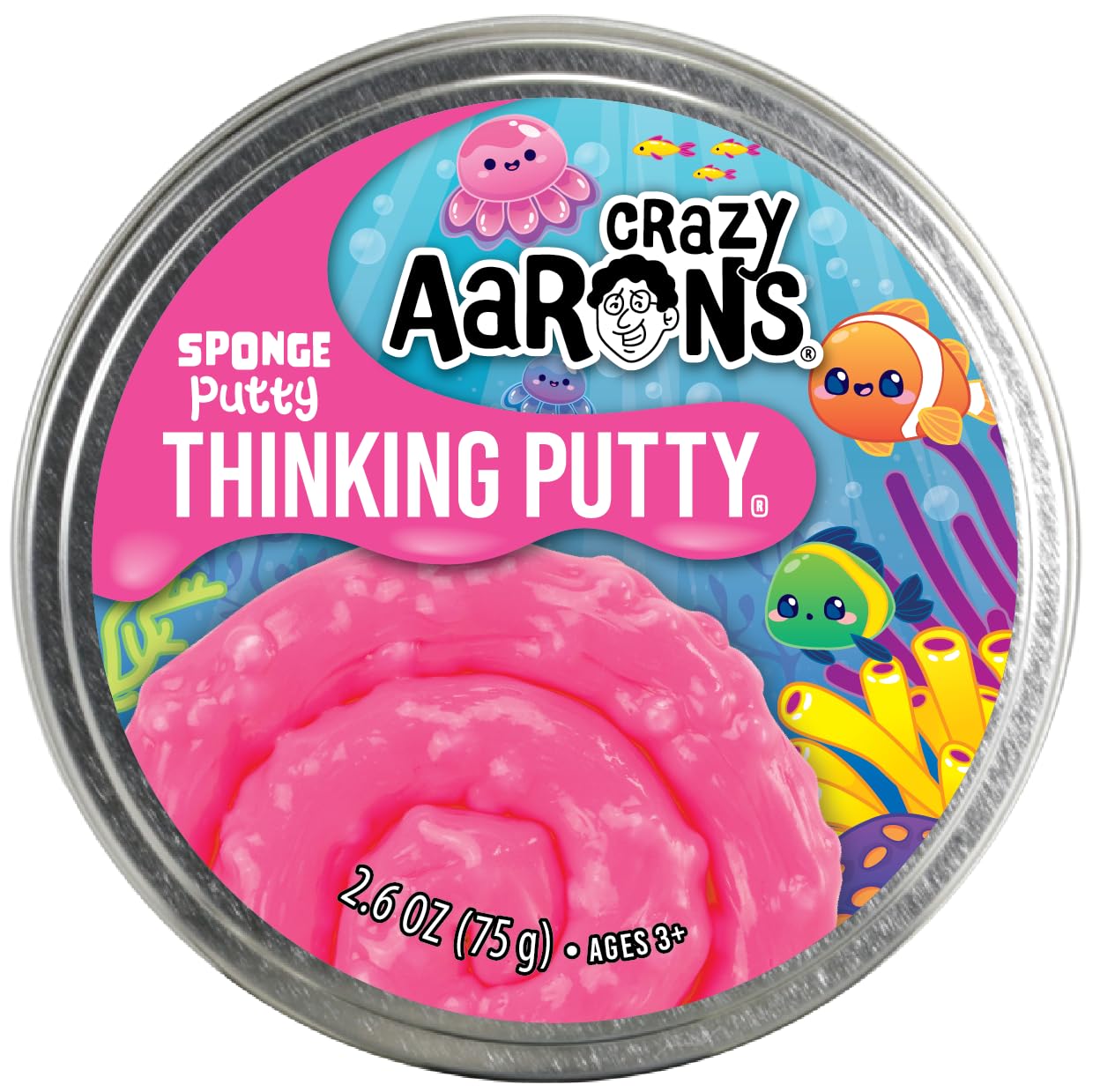 Crazy Aaron's Sponge Putty Thinking Putty – Hot Pink with Beads, Never Dries Out (3.2 oz, Made in USA)