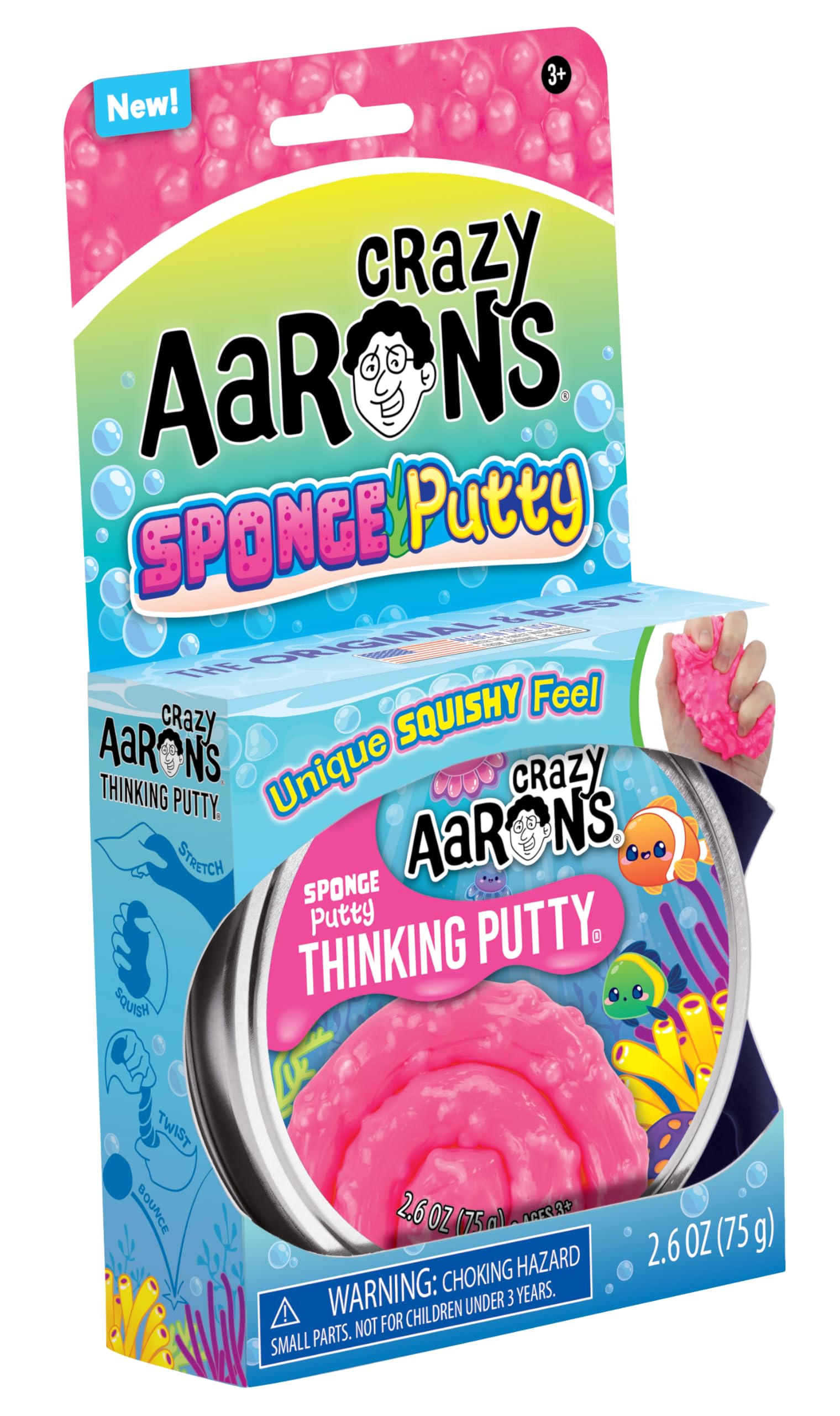 Crazy Aaron's Sponge Putty Thinking Putty – Hot Pink with Beads, Never Dries Out (3.2 oz, Made in USA)