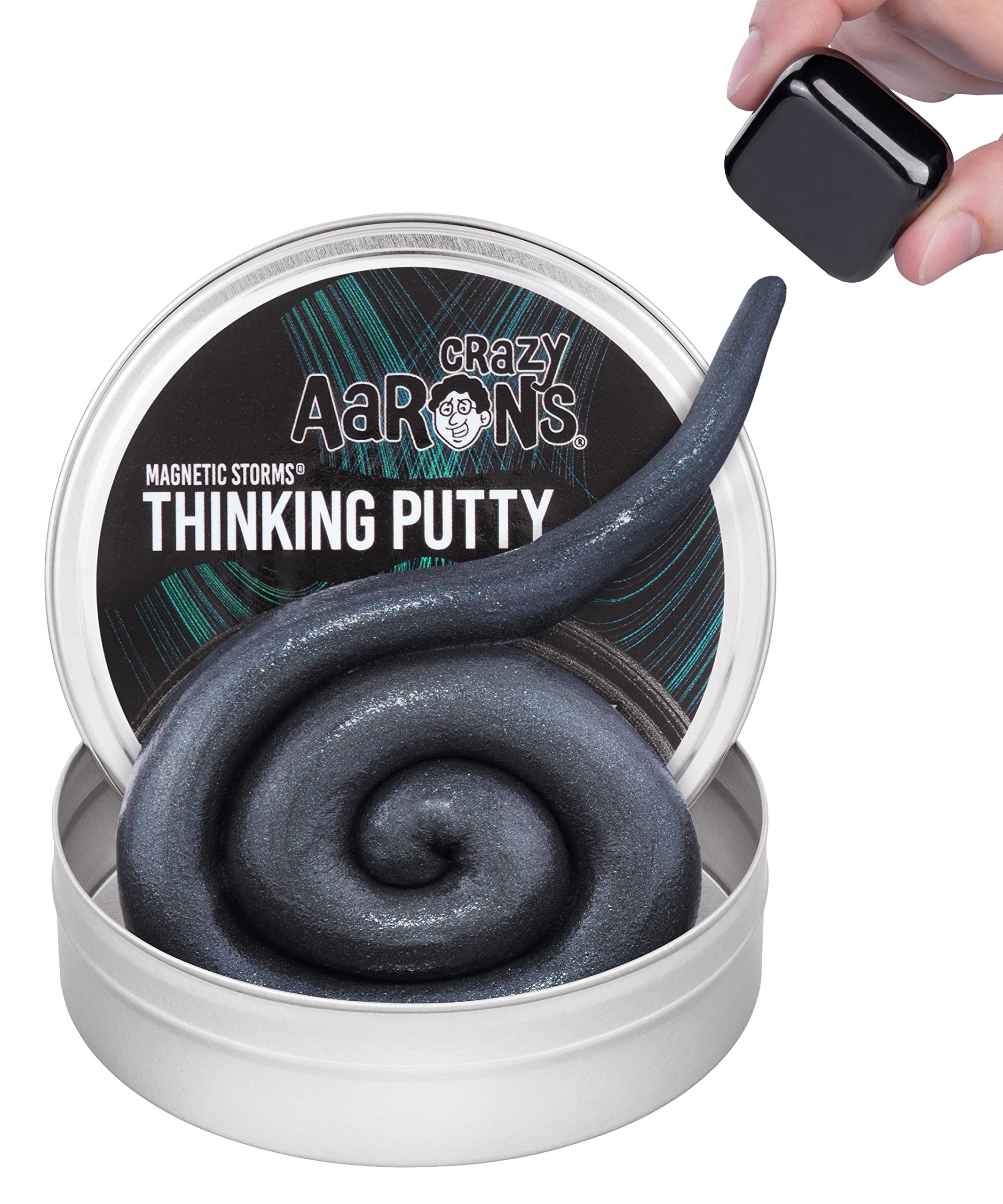 Crazy Aaron's Strange Attractor Thinking Putty – Magnetic Sensory Putty with Green Sparkles, Includes Ceramic Magnet, 90g, Never Dries Out