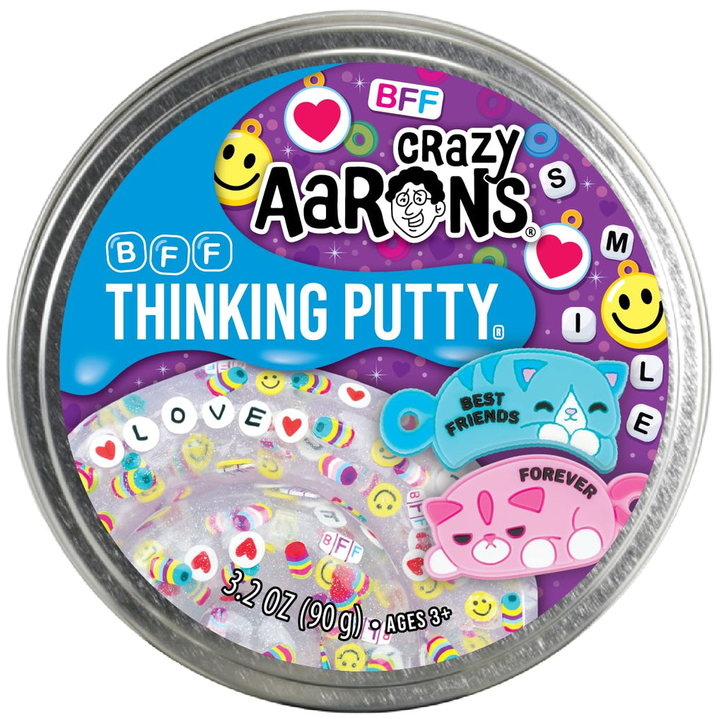 Crazy Aaron's Thinking Putty BFF – Clear Sensory Putty with Cat Charms and Clay Accents, 4-Inch Tin (3.2 oz), Never Dries Out, Made in USA