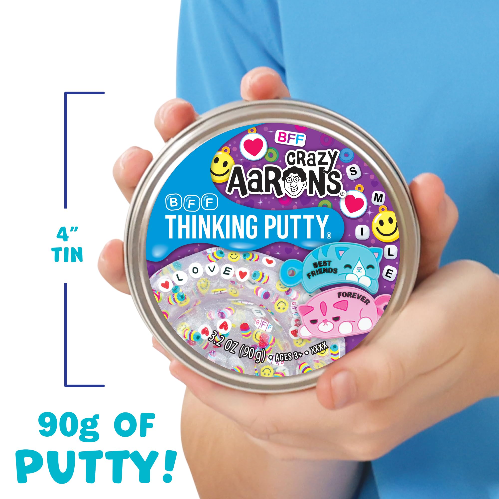 Crazy Aaron's Thinking Putty BFF – Clear Sensory Putty with Cat Charms and Clay Accents, 4-Inch Tin (3.2 oz), Never Dries Out, Made in USA