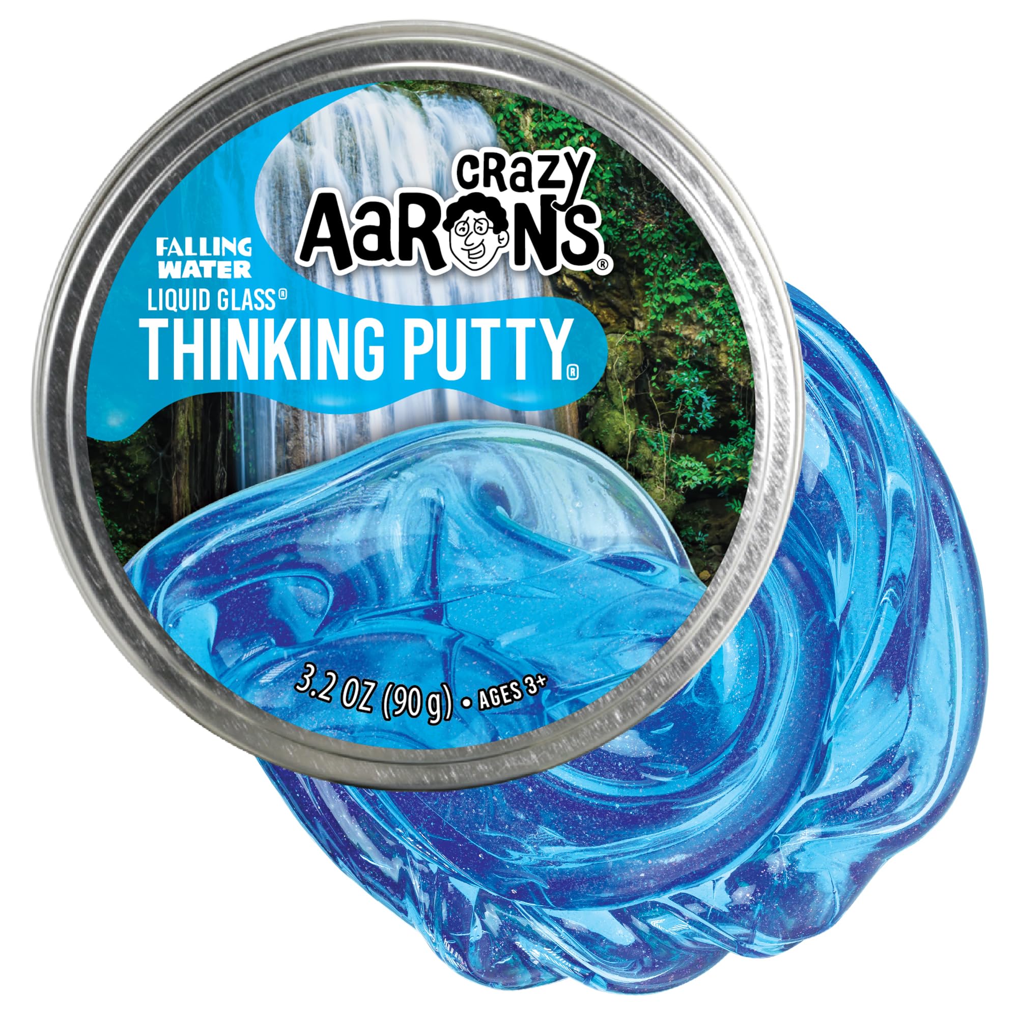 Crazy Aaron's Thinking Putty Falling Water – 4" Tin, 90g Transparent Silicone Putty, Non-Sticky, Made in USA