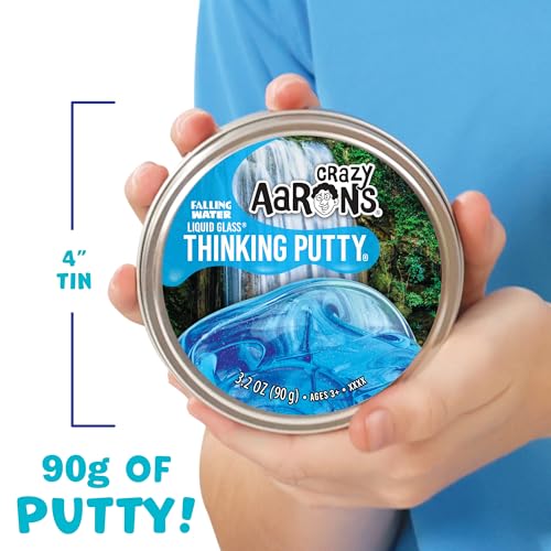 Crazy Aaron's Thinking Putty Falling Water – 4" Tin, 90g Transparent Silicone Putty, Non-Sticky, Made in USA