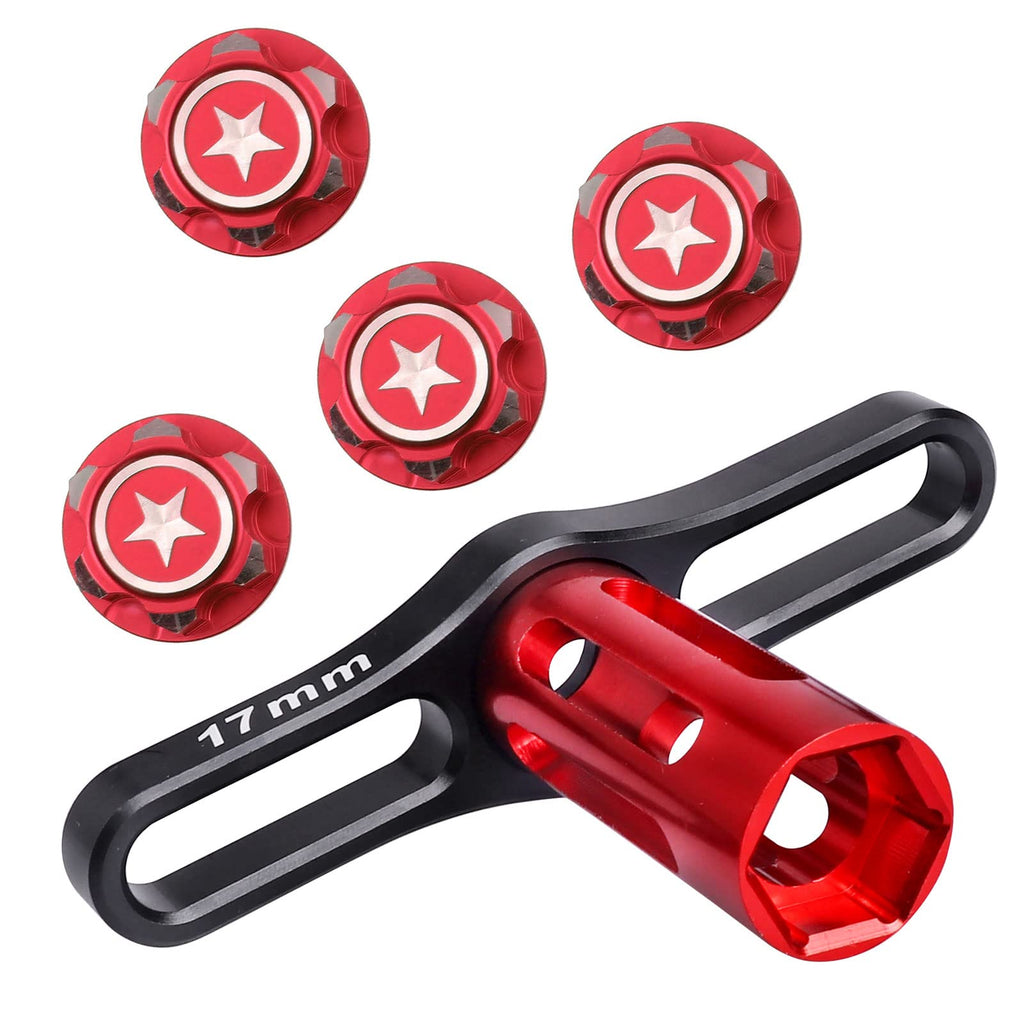 CrazyHobby 17mm Wheel Nuts and Wrench Set for Traxxas RC Trucks - 4 Pack Anodized Aluminum Hex Nuts