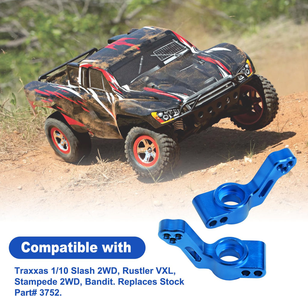CrazyHobby Aluminum Rear Stub Axle Carriers with Ball Bearings for Traxxas 1/10 2WD Slash, Stampede, Rustler VXL, Bandit - Blue - Replaces Part 3752