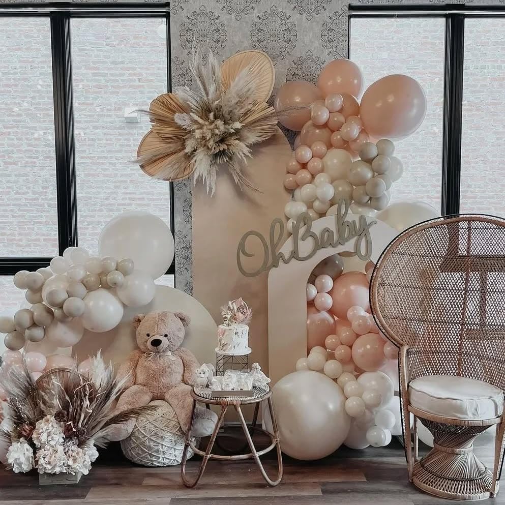 Cream Peach Boho Balloon Arch Kit – 86-Piece Double Stuffed Latex Garland for Baby Shower, Birthday, Wedding & Bridal Shower Decor