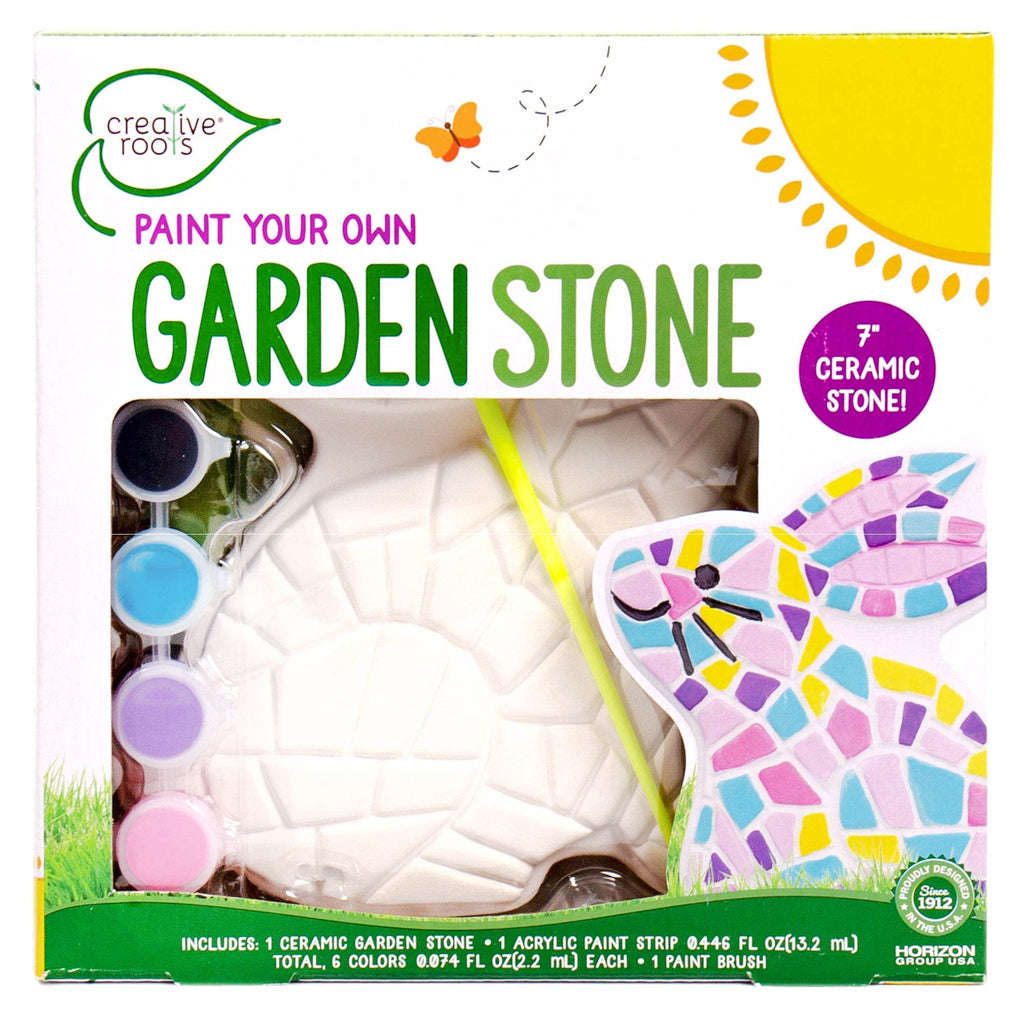 Creative Roots Paint-Your-Own Bunny Garden Stone Kit – Ceramic Stepping Stone with 6 Acrylic Paints