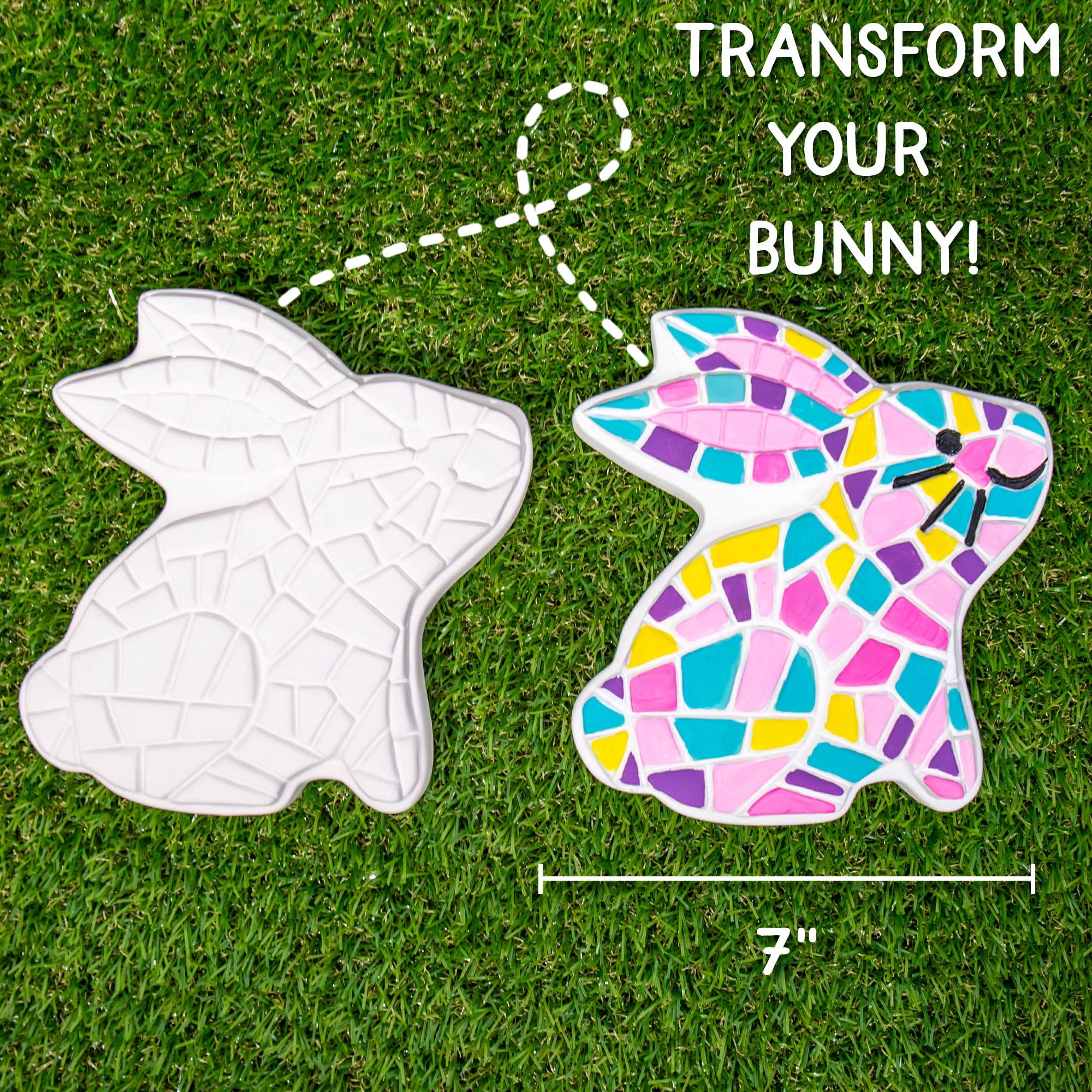 Creative Roots Paint-Your-Own Bunny Garden Stone Kit – Ceramic Stepping Stone with 6 Acrylic Paints