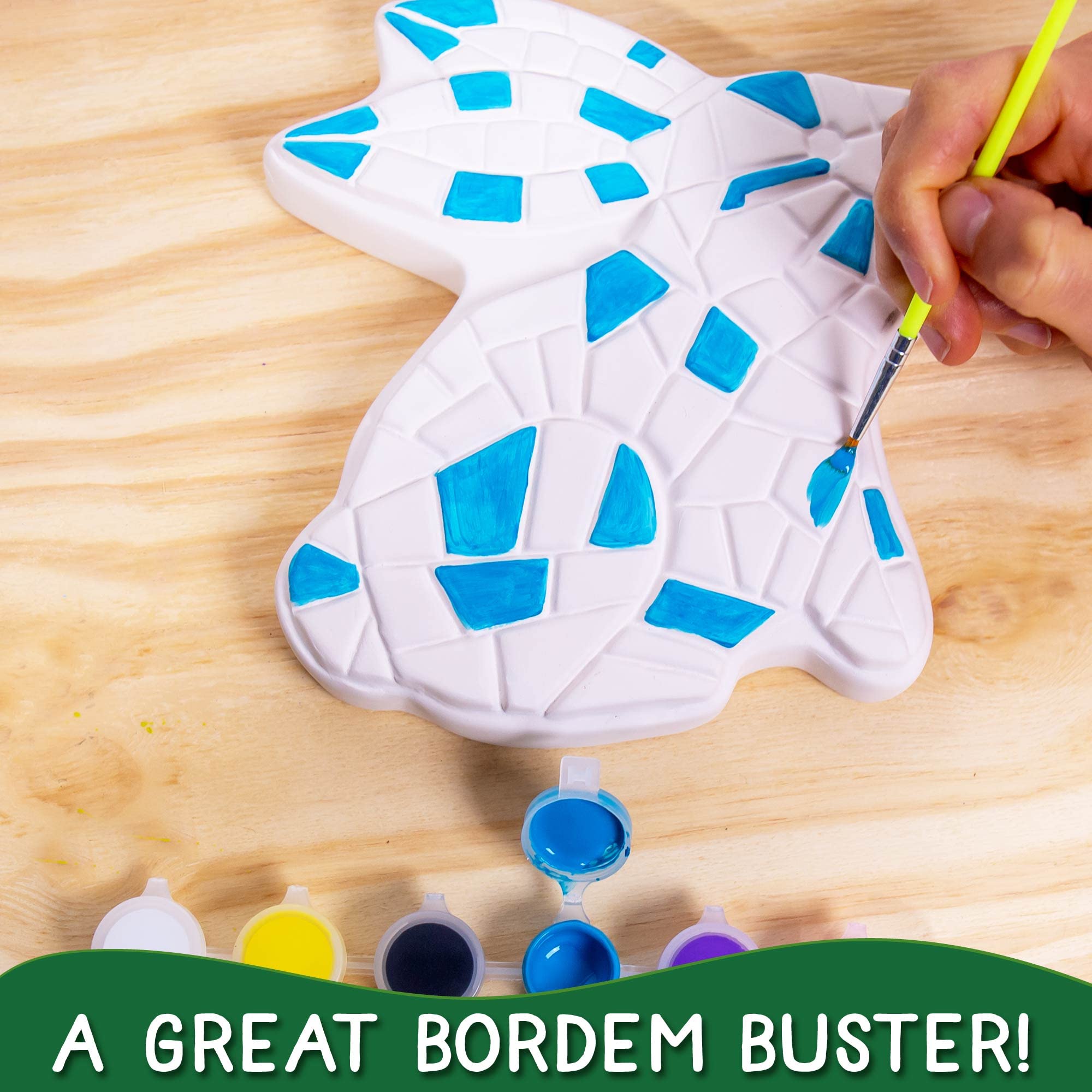 Creative Roots Paint-Your-Own Bunny Garden Stone Kit – Ceramic Stepping Stone with 6 Acrylic Paints