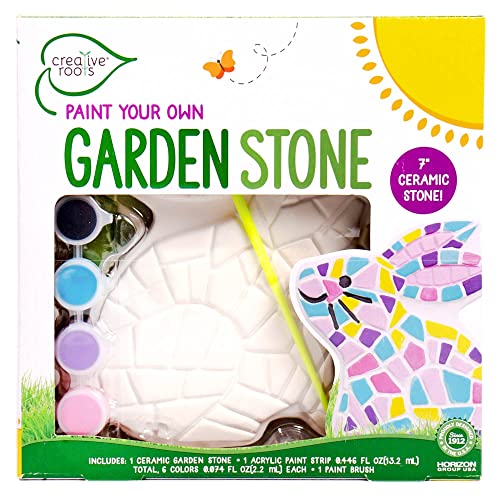 Creative Roots Paint-Your-Own Bunny Garden Stone Kit – Ceramic Stepping Stone with 6 Acrylic Paints