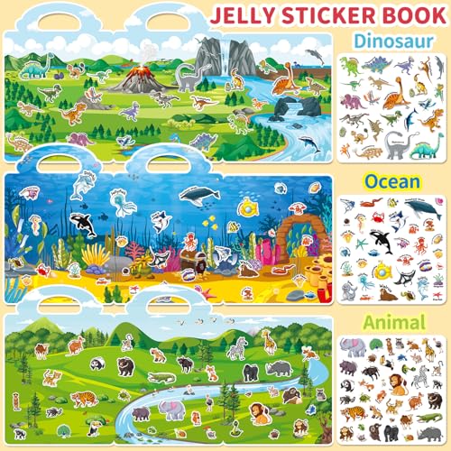 CREATIVETREES 6-Pack Reusable Jelly Sticker Books for Toddlers Ages 3-6 – Silicone, Waterproof, Travel Activity Toys with 6 Themes