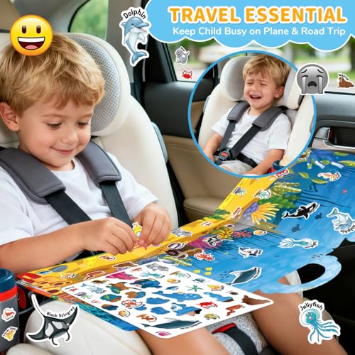CREATIVETREES 6-Pack Reusable Jelly Sticker Books for Toddlers Ages 3-6 – Silicone, Waterproof, Travel Activity Toys with 6 Themes