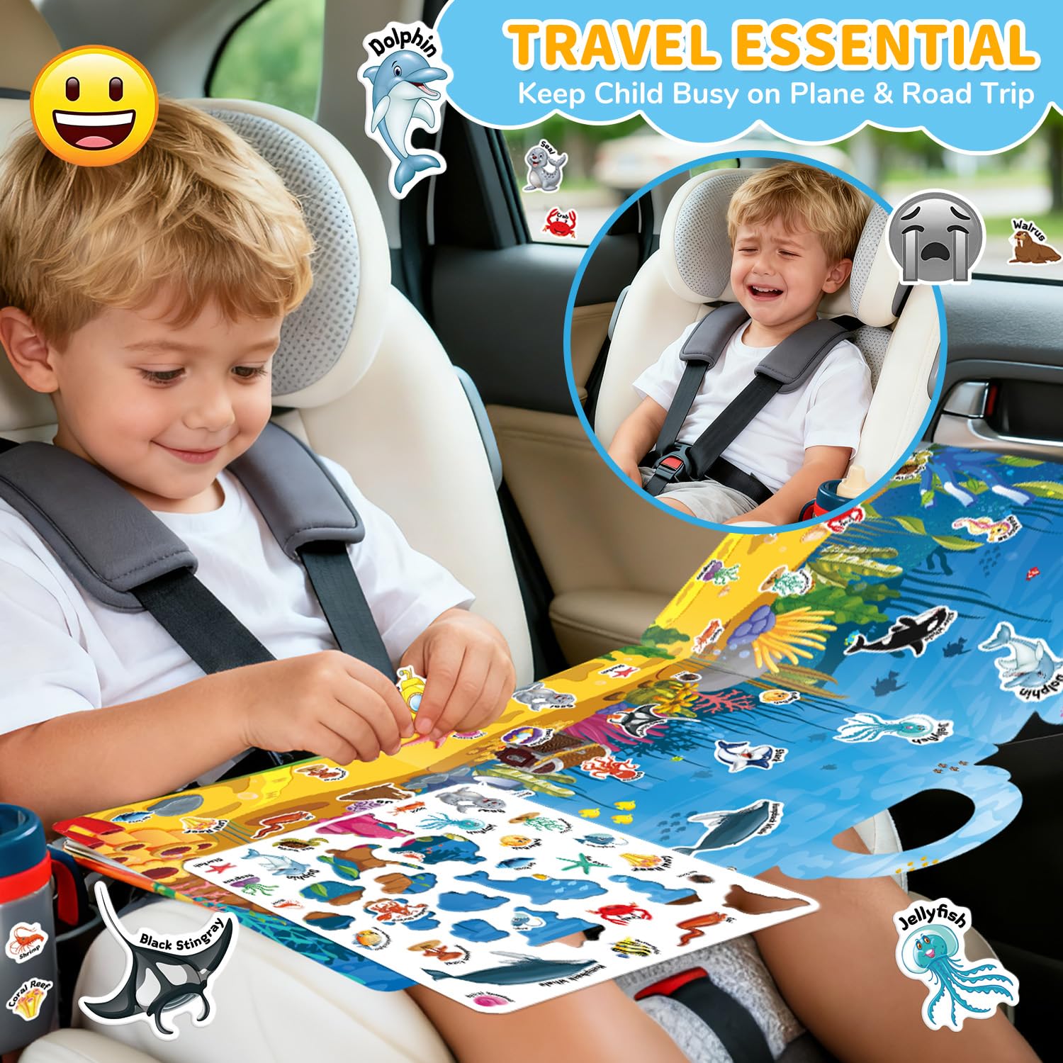CREATIVETREES 6-Pack Reusable Jelly Sticker Books for Toddlers Ages 3-6 – Silicone, Waterproof, Travel Activity Toys with 6 Themes