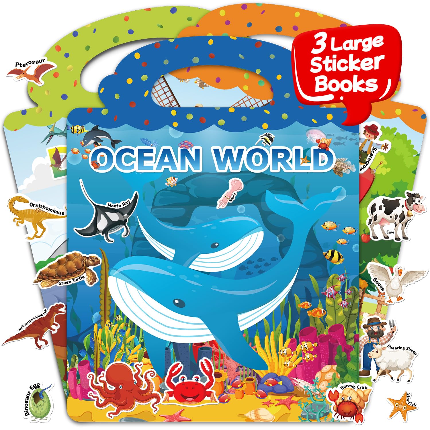CREATIVETREES Reusable Jelly Sticker Book – 134 Silicone Stickers, Travel Toy for Toddlers Ages 3-6, Ocean Dinosaur Farm