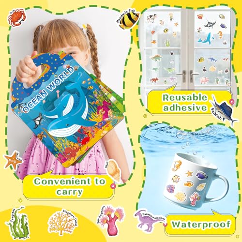 CREATIVETREES Reusable Jelly Sticker Book – 134 Silicone Stickers, Travel Toy for Toddlers Ages 3-6, Ocean Dinosaur Farm