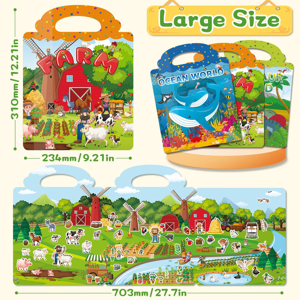 CREATIVETREES Reusable Jelly Sticker Book – 134 Silicone Stickers, Travel Toy for Toddlers Ages 3-6, Ocean Dinosaur Farm