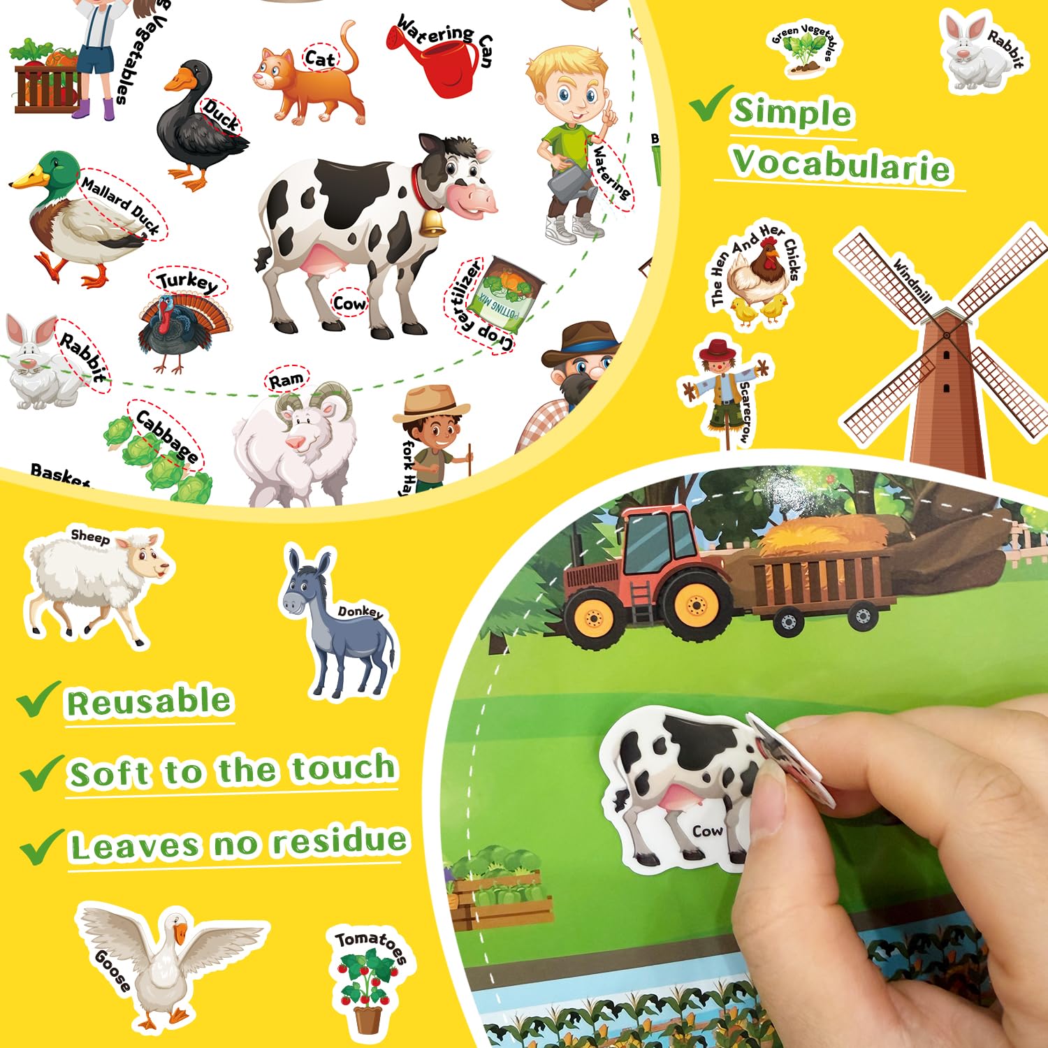 CREATIVETREES Reusable Jelly Sticker Book – 134 Silicone Stickers, Travel Toy for Toddlers Ages 3-6, Ocean Dinosaur Farm