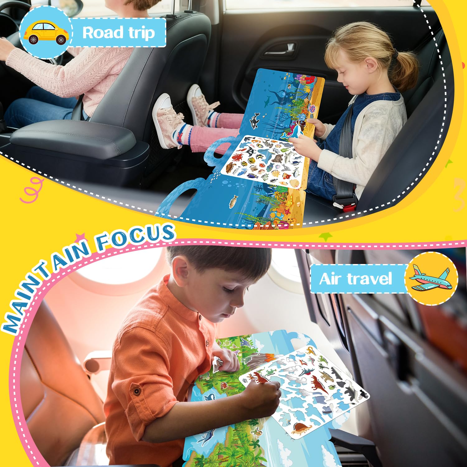 CREATIVETREES Reusable Jelly Sticker Book – 134 Silicone Stickers, Travel Toy for Toddlers Ages 3-6, Ocean Dinosaur Farm