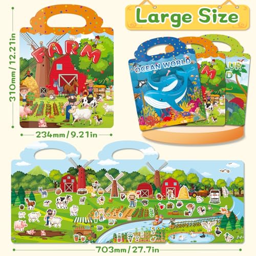 CREATIVETREES Reusable Jelly Sticker Book – 134 Silicone Stickers, Travel Toy for Toddlers Ages 3-6, Ocean Dinosaur Farm