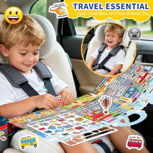 CREATIVETREES Reusable Jelly Sticker Book for Toddlers 3-6 - 6 Themes Silicone Stickers, Washable & Portable Activity Toy for Kids