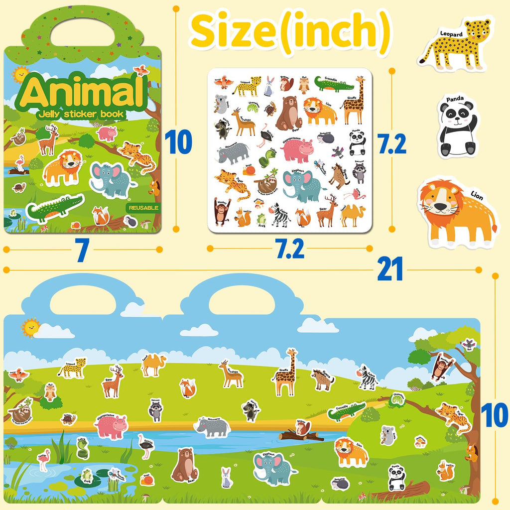CREATIVETREES Reusable Jelly Sticker Book for Toddlers 3-6 - 6 Themes Silicone Stickers, Washable & Portable Activity Toy for Kids