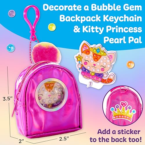 Creativity for Kids Bubble Gems Backpack Keychain: Diamond Painting Kit with Kitty Princess Pearl Pal for Ages 6+