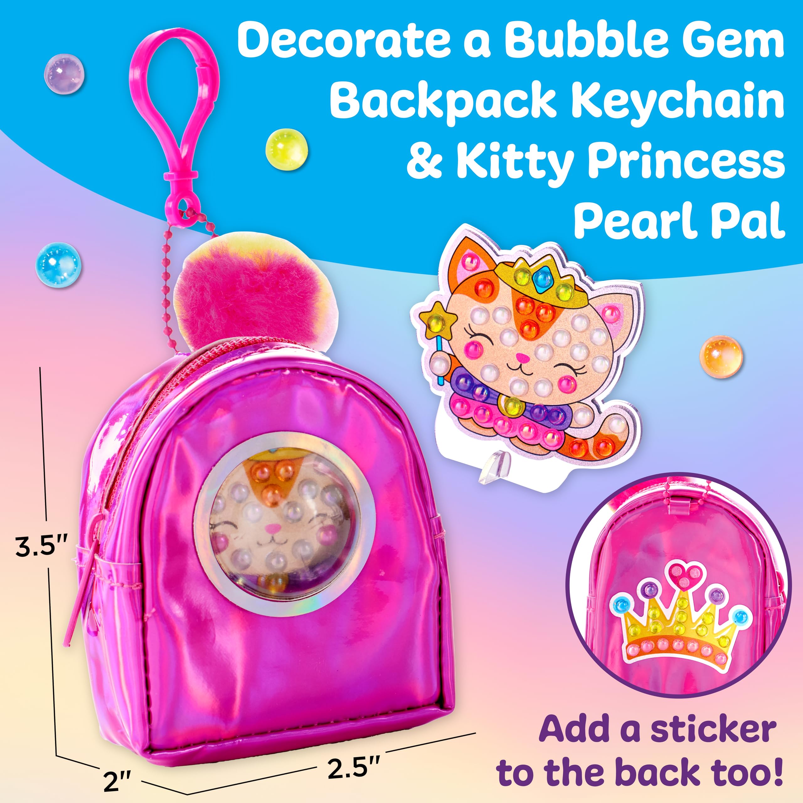Creativity for Kids Bubble Gems Backpack Keychain: Diamond Painting Kit with Kitty Princess Pearl Pal for Ages 6+