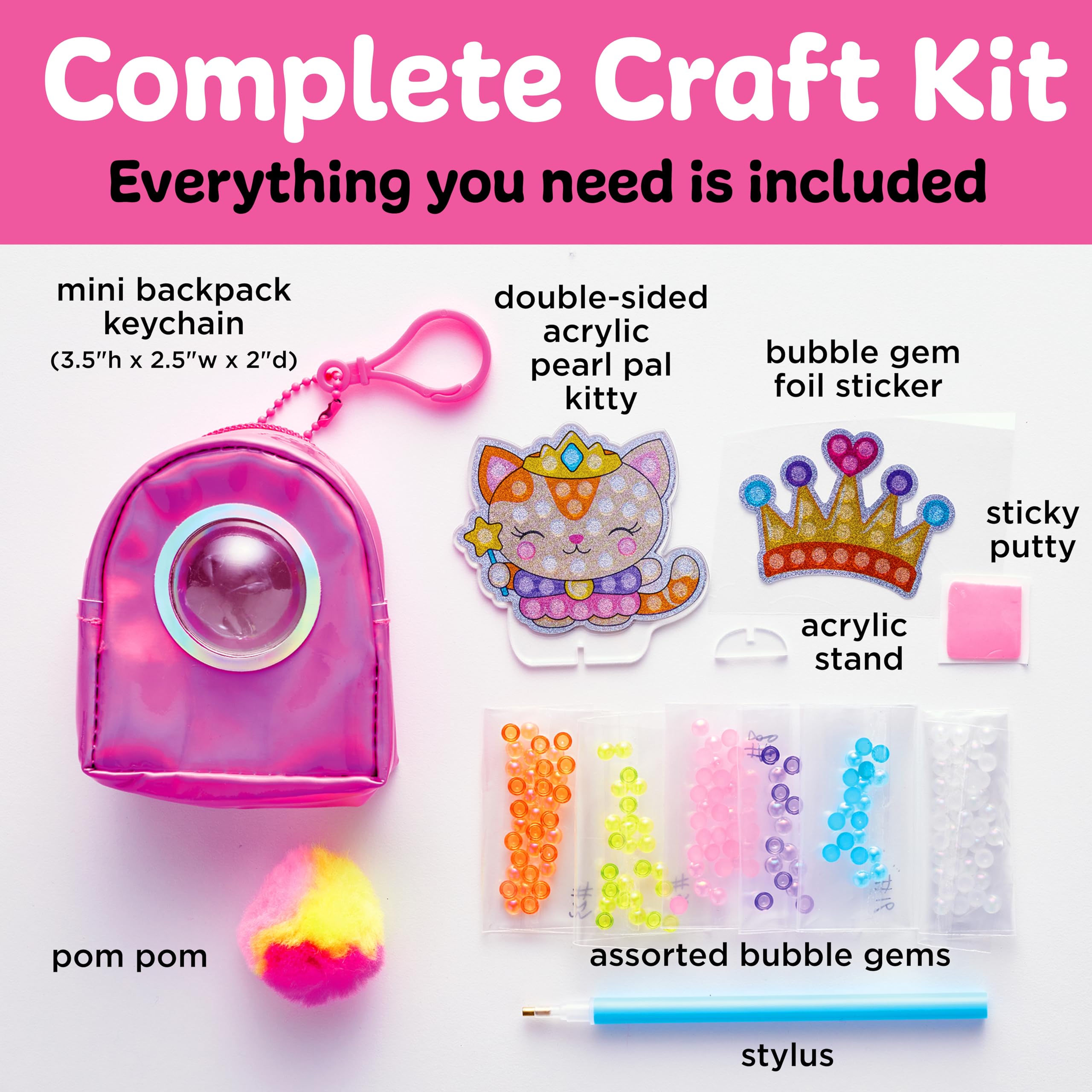 Creativity for Kids Bubble Gems Backpack Keychain: Diamond Painting Kit with Kitty Princess Pearl Pal for Ages 6+