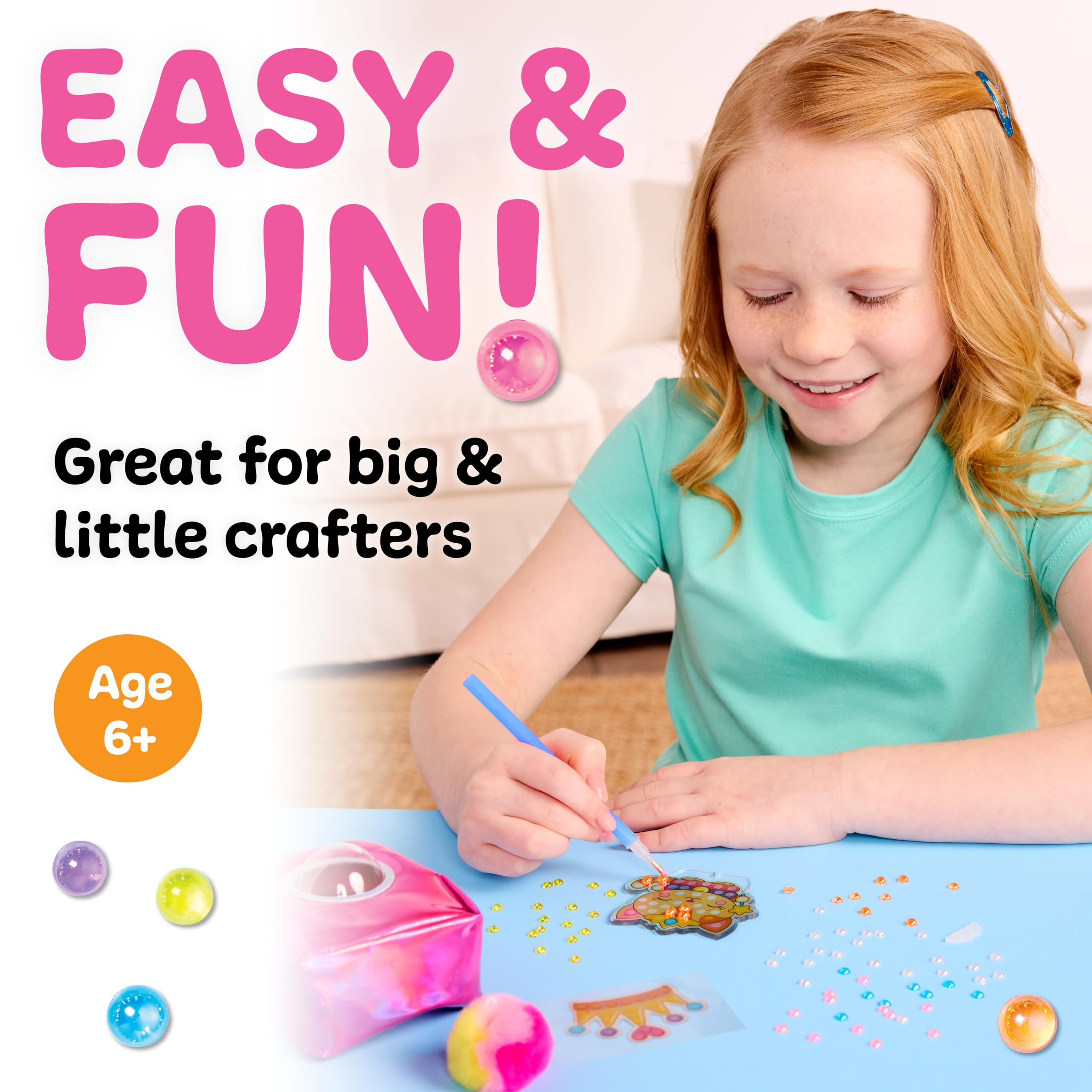 Creativity for Kids Bubble Gems Backpack Keychain: Diamond Painting Kit with Kitty Princess Pearl Pal for Ages 6+