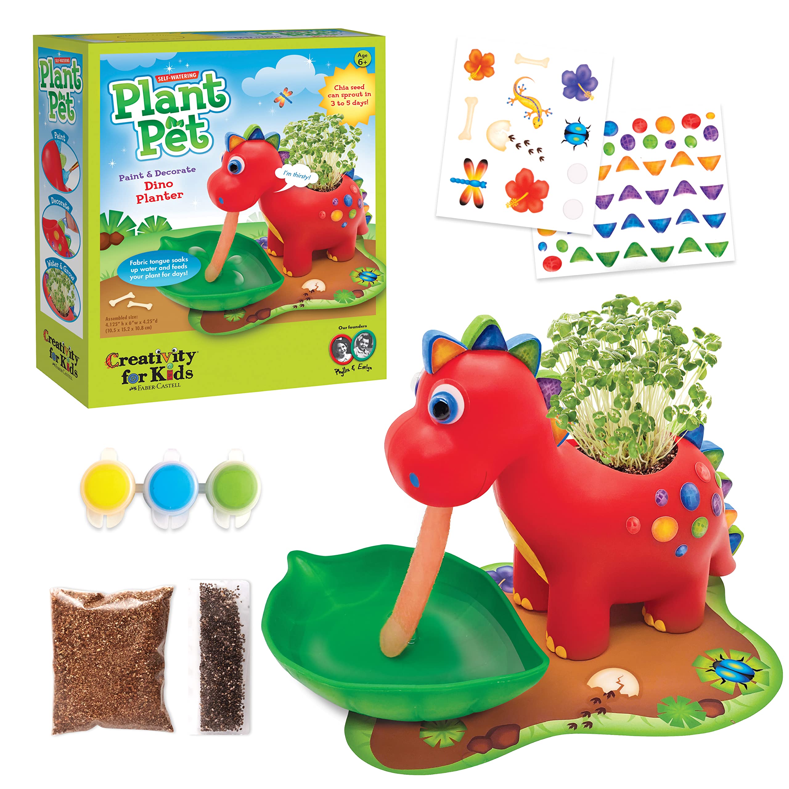 Creativity for Kids Dinosaur Self-Watering Plant Pet - Paint, Decorate & Grow Chia Seeds, Ages 6+