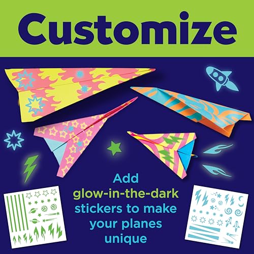 Creativity for Kids Paper Airplane Kit: 70 Planes, 2 Launchers, Glow-in-Dark Stickers for Ages 6+
